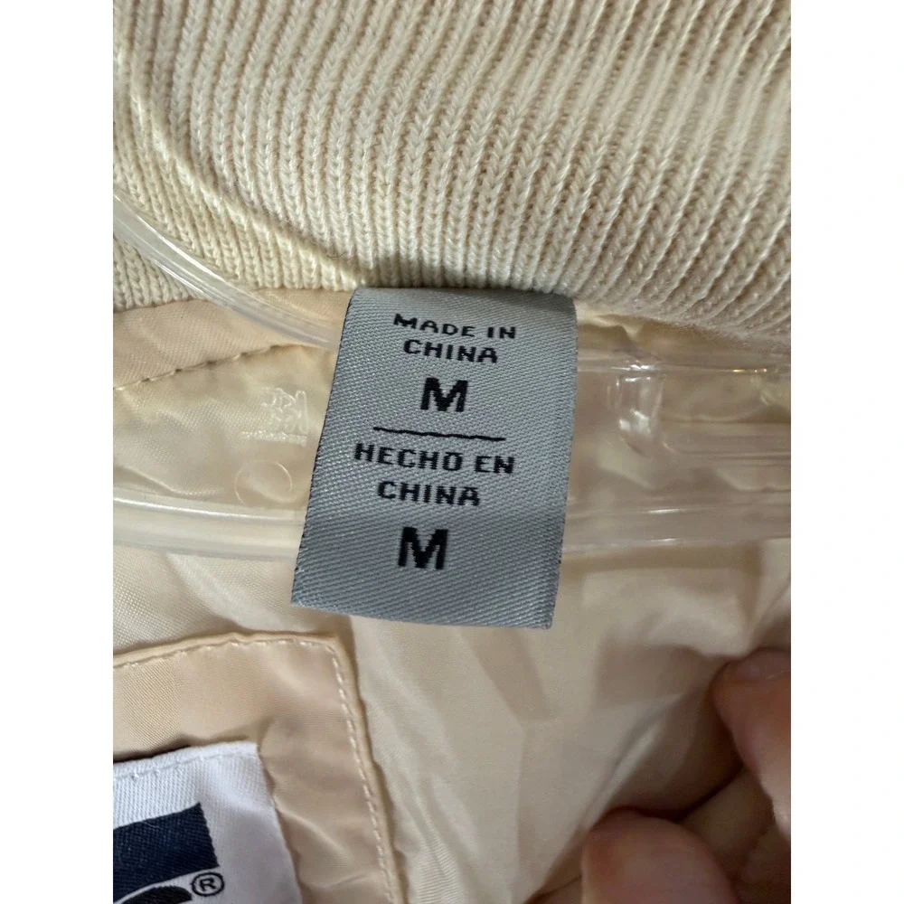 Levis Quilted Bomber Jacket Cream Beige Mens Medium Full Zip Diamond Puffer